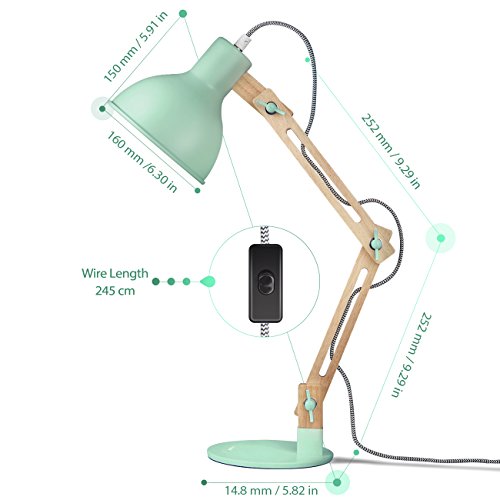 Lámpara de Escritorio,Columpio del Brazo,lámpara de Mesa Ajustable y Desmontable de Madera para Oficina, Sala, Estudio y Dormitorio, Verde - Tomons