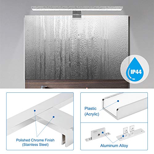 Lámpara de pared LED para espejo, APONUO, espejo de maquillaje para baño, iluminación frontal, lámpara de pared 40cm| 4000K | 6000K | 1200lm | 12W | IP44 | Acero inoxidable | Luz de espejo de baño