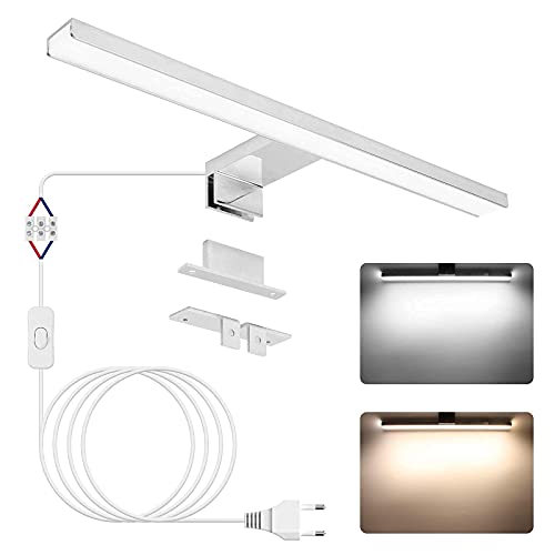 Lámpara de pared LED para espejo, APONUO, espejo de maquillaje para baño, iluminación frontal, lámpara de pared 40cm| 4000K | 6000K | 1200lm | 12W | IP44 | Acero inoxidable | Luz de espejo de baño