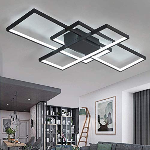 Lámpara De Sala De Estar Con Luz De Techo Regulable LED Con Control Remoto Lámpara De Techo Minimalista Moderna Lámpara De Techo De Diseño Acrílico De Metal Creativo Iluminación Lámpara,Negro,90cm