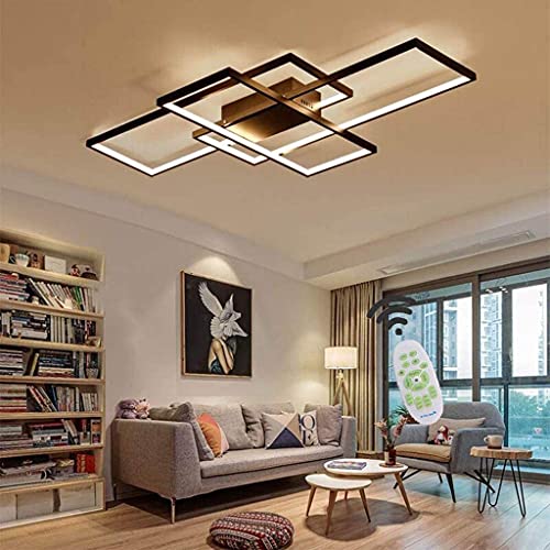 Lámpara De Sala De Estar Con Luz De Techo Regulable LED Con Control Remoto Lámpara De Techo Minimalista Moderna Lámpara De Techo De Diseño Acrílico De Metal Creativo Iluminación Lámpara,Negro,90cm