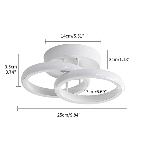 Lámpara de Techo Moderna, Plafon LED Techo acrílica 22W Moderno, Diseño Forma de 2 LED anillos, Luz de Techo para Dormitorio Cocina Sala de Estar Pasillo Comedor Balcón, Blanco Frío 6000K