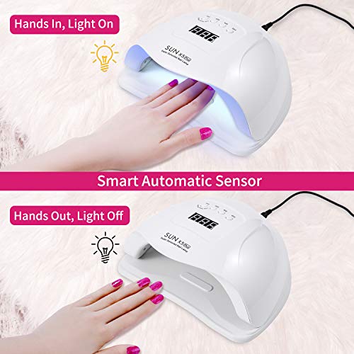 Lámpara de Uñas, RIPPLE UV LED 80W Curado de Esmalte de Gel Secador de Uñas Rápido con Función de Temporización - 10S / 30S / 60S / 99S, Con Sensor Automático y Pantalla LCD