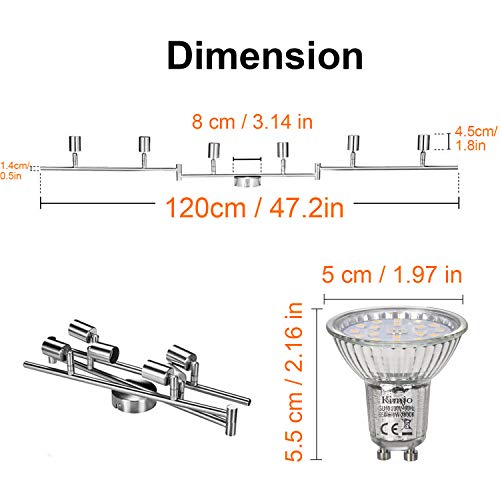 Lámparas de Techo LED con 6 x 6W Bombillas Kimjo, Moderno Foco de Techo Orientable y Giratoria, GU10 LED Blanco Cálido 2800k 550LM 82Ra Níquel Mate LED Plafón para Dormitorio, Pasillos, Salas, Cocina