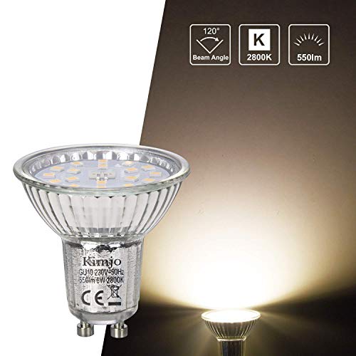 Lámparas de Techo LED con 6 x 6W Bombillas Kimjo, Moderno Foco de Techo Orientable y Giratoria, GU10 LED Blanco Cálido 2800k 550LM 82Ra Níquel Mate LED Plafón para Dormitorio, Pasillos, Salas, Cocina