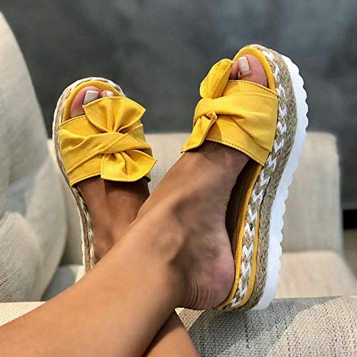 LANBOWO Zapatillas de Verano Sandalias Bowknot Zapatillas con Suela Gruesa Plataforma Mujer Zapatos de Playa, color Amarillo, talla 38 EU