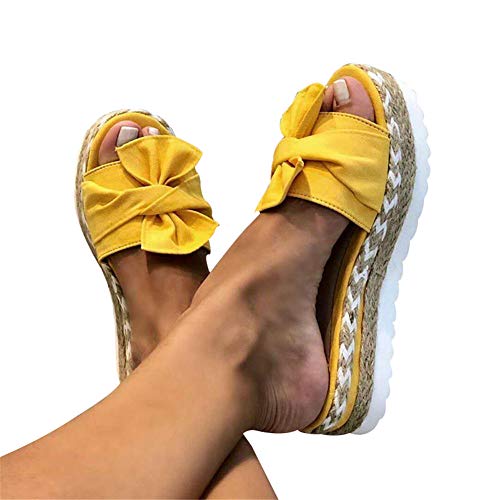 LANBOWO Zapatillas de Verano Sandalias Bowknot Zapatillas con Suela Gruesa Plataforma Mujer Zapatos de Playa, color Amarillo, talla 38 EU