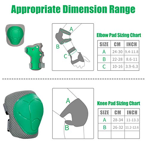 LANOVAGEAR Protecciones Set para Niños 2-8 Años Ajustables Rodilleras, Coderas y Muñequeras para Bicicletas, Patinetas, Scooters, Patinaje, Escalada en Roca (Verde, S)