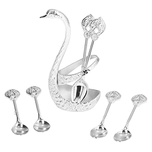 Lantuqib Soporte para Cucharas de Café, Juego de Cucharas de Postre para Café, Ampliamente Utilizado, Color Brillante, Elegante Cisne, Muy Duradero para el Hogar, la Oficina, para el Hotel(Plata)