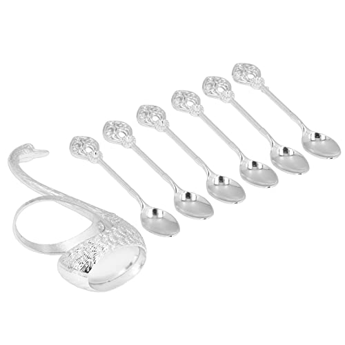 Lantuqib Soporte para Cucharas de Café, Juego de Cucharas de Postre para Café, Ampliamente Utilizado, Color Brillante, Elegante Cisne, Muy Duradero para el Hogar, la Oficina, para el Hotel(Plata)