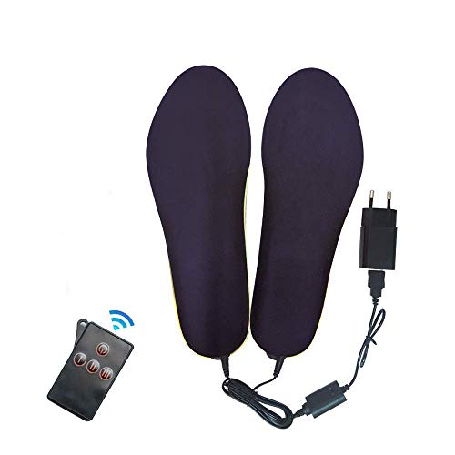 LanXi Plantillas Calefactables,Mando a Distancia para Regular la Temperatura Calentadores de pies, Recargable,Mujeres Hombres Plantillas calefactables de Felpa (Negro, 35-40)