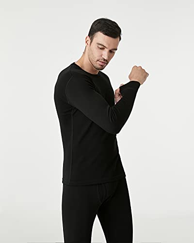 LAPASA Camiseta Interior Térmica Ligera de 100% Lana Merino para Hombre Manga Larga Cuello Redondo Capa Interior M29 L Negro