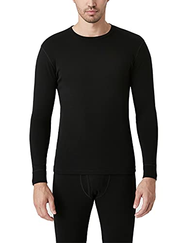 LAPASA Camiseta Interior Térmica Ligera de 100% Lana Merino para Hombre Manga Larga Cuello Redondo Capa Interior M29 L Negro