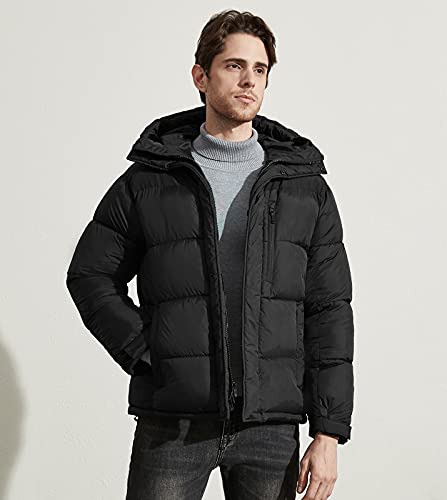 LAPASA Chaqueta de Algodón con Capucha Hombre Espeso Capa de Nailon Resistente al Agua Ropa de Abrigo Invierno M105 L Negro