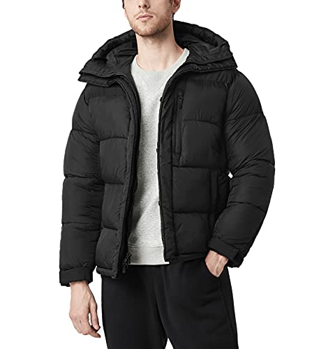 LAPASA Chaqueta de Algodón con Capucha Hombre Espeso Capa de Nailon Resistente al Agua Ropa de Abrigo Invierno M105 L Negro