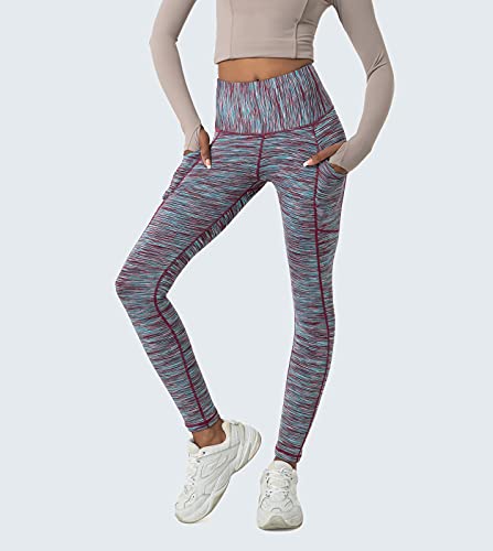 LAPASA Leggins Mujer con Bolsillos Laterales Cintura Alta Pantalón Deportivo Yoga y Ejercicio Mallas de Deporte Elástico Leggings Largo Push Up L01B1 M Burdeo+Azul