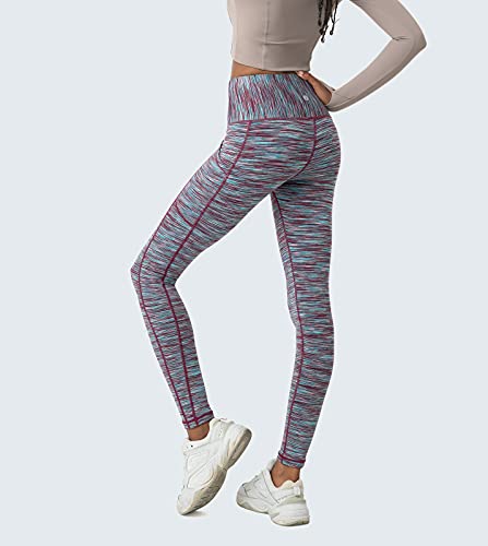 LAPASA Leggins Mujer con Bolsillos Laterales Cintura Alta Pantalón Deportivo Yoga y Ejercicio Mallas de Deporte Elástico Leggings Largo Push Up L01B1 M Burdeo+Azul