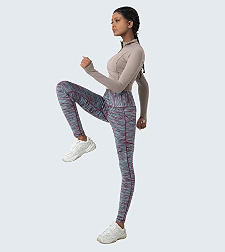 LAPASA Leggins Mujer con Bolsillos Laterales Cintura Alta Pantalón Deportivo Yoga y Ejercicio Mallas de Deporte Elástico Leggings Largo Push Up L01B1 M Burdeo+Azul