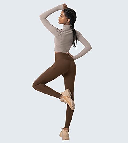 LAPASA Malla Deportivo con Bolsillos Laterales Cintura Alta Pantalón Deportivo Mujer Ligero Otoño y Invierno Leggings para Yoga y Ejercicio L36B1 M Marrón