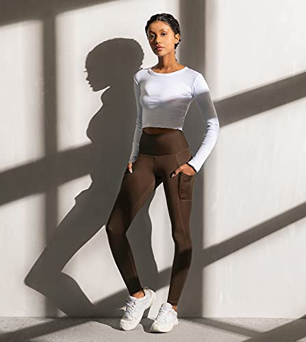 LAPASA Malla Deportivo con Bolsillos Laterales Cintura Alta Pantalón Deportivo Mujer Ligero Otoño y Invierno Leggings para Yoga y Ejercicio L36B1 M Marrón