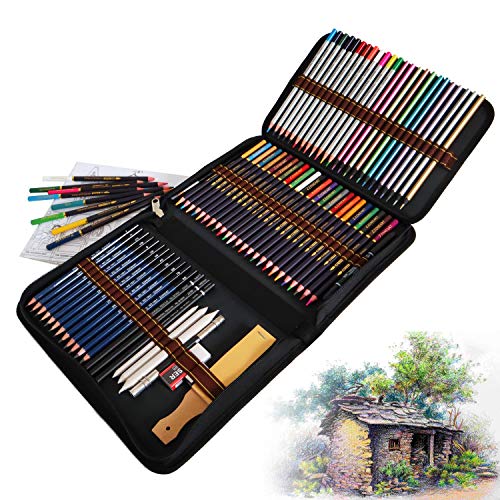 Lapices Colores Profesionales, Kit Dibujo Completo 72 Piezas incluye 24 Lapices Acuarelables 12 Lapices Colores 12 Lapices Metálicos 12 Lapices de Dibujo y Accesorios, Ideal para Adultos y Niños