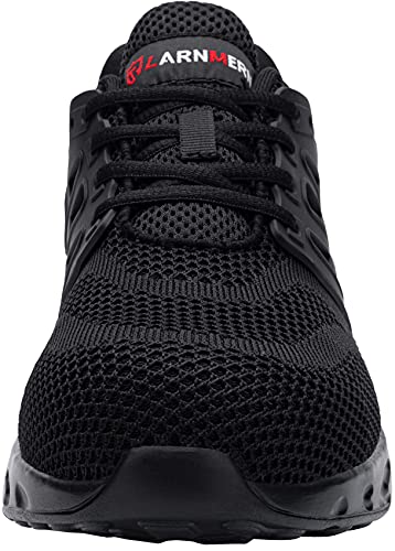 LARNMERN PLUS Zapatos de Seguridad Hombre Ligeras Zapatillas de Seguridad Punta de Acero Comodo Transpirables Antideslizante Air Cushion Calzado de Seguridad Trabajo Verano(Knit Negro,43EU)