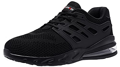 LARNMERN PLUS Zapatos de Seguridad Hombre Ligeras Zapatillas de Seguridad Punta de Acero Comodo Transpirables Antideslizante Air Cushion Calzado de Seguridad Trabajo Verano(Knit Negro,43EU)