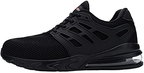 LARNMERN PLUS Zapatos de Seguridad Hombre Ligeras Zapatillas de Seguridad Punta de Acero Comodo Transpirables Antideslizante Air Cushion Calzado de Seguridad Trabajo Verano(Knit Negro,43EU)