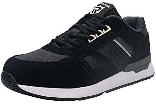 LARNMERN PLUS Zapatos de Seguridad Hombre Mujer Ligero Zapatillas Seguridad Punta de Acero Calzado Seguridad Deportivo SRC Antideslizante S1 Zapatillas de Trabajo Transpirable Comodo(Negro,42EU)