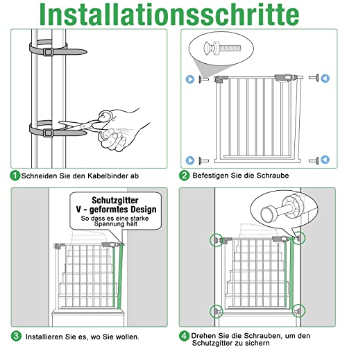 LARS 360 Barrera de Seguridad Para Escalera Automática Para Niños, Barrera de Seguridad Para Bebés, sin Agujeros, + Compartimento Extendido de 10 cm con Tarjeta, Ampliable a 95 cm, 90 °, Blanco