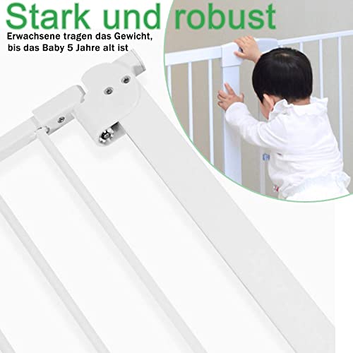 LARS 360 Barrera de Seguridad Para Escalera Automática Para Niños, Barrera de Seguridad Para Bebés, sin Agujeros, + Compartimento Extendido de 10 cm con Tarjeta, Ampliable a 95 cm, 90 °, Blanco