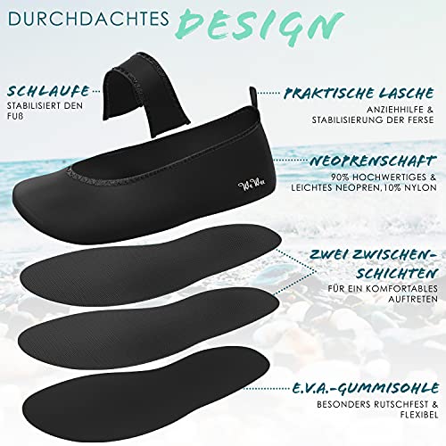 Las Sanas Zapatillas De Barfoot para Todo Uso De WeWee: Zapatillas Versátiles De Neopreno Minimalista con Un Aspecto Moderno De Bailarina (37/38 EU, Negro)