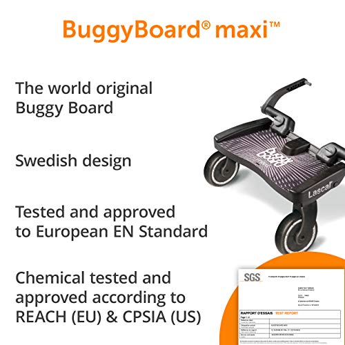 Lascal BuggyBoard Maxi Plataforma con ruedas y amplia superficie, accesorio para niños de 2 a 6 años (22 kg), compatible con casi todas las sillitas de paseo, azul