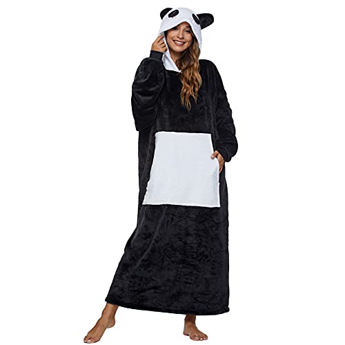 LATH.PIN Panda Manta de Sofá con Capucha Oversize Sudaderas con Capucha Unisex Plaid con Mangas Bolsillo Divertida Pijama Party Animal (Panda, Talla única)