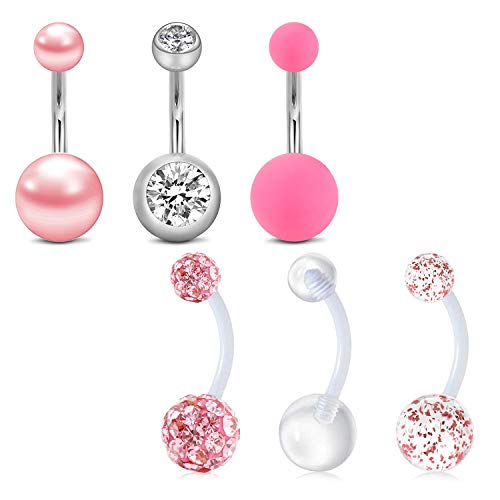 LAURITAMI Piercing Ombligo 10mm Acero Quirúrgico 14G Barra de Vientre Barbell Curvado con CZ Ópalo Cuerpo Pendientes