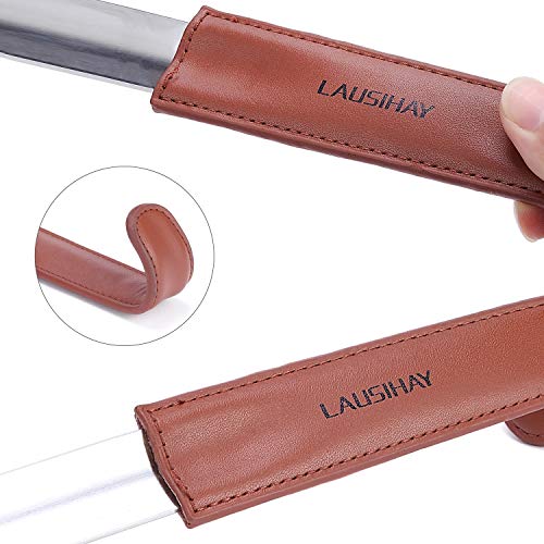 lausihay Calzador(42cm+17cm) de acero inoxidable con correa de cuero - acero inoxidable mango largo zapato cuerno zapato elevador colgante agujero - Fácil de utilizar (42)"