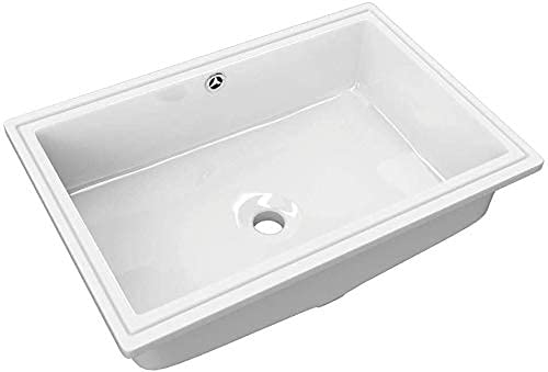 Lavabo Bajo Encimera o Soto Encastre de Porcelana Blanca Rectangular Roma de 54x34x17cm con Rebosadero para Mueble de Baño. Diseño Atemporal combinable con Cualquier Ambiente