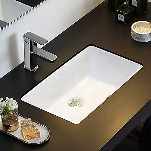 Lavabo Bajo Encimera o Soto Encastre de Porcelana Blanca Rectangular Roma de 54x34x17cm con Rebosadero para Mueble de Baño. Diseño Atemporal combinable con Cualquier Ambiente