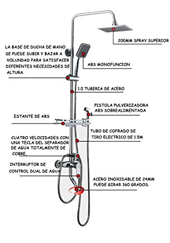 LAZY SPORTS Columna Ducha, Conjunto de Ducha, Juegos de Alcachofa, Termostatico con Grifo (GRIFO 4)