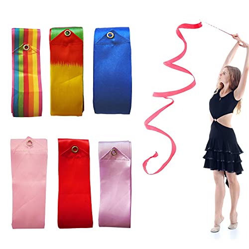 LdawyDE Cintas De Baile 2m, 6 Piezas Gimnasia Ritmica Cinta, Personalizado para niños, con Mango Antideslizante, se Puede Girar en Cualquier dirección, para Danza, Gimnasia rítmica (6 Colores)