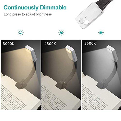 LED Lampara de lectura, LSNDEE Luz de Libro USB Recargable, Luz de Noche, Cuidado de Los ojos, 3 Modos de Clip de Brillo en el Libro, 360 ° Flexible, Cama Portátil Con iluminación (Plateado)