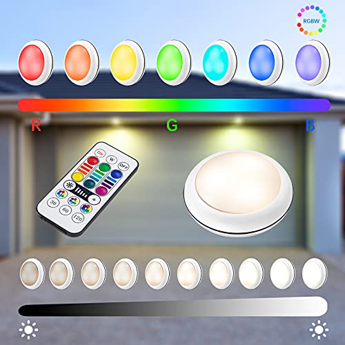 LEDGLE Luces para Armarios, Luz Nocturna LED con Recargable USB, Luz Inalambrica Interior 1000mAh 16 Colores, Luz para Armario Redonda con Control Remoto para Cocina, Gabinete, Dormitorio, Pasillo