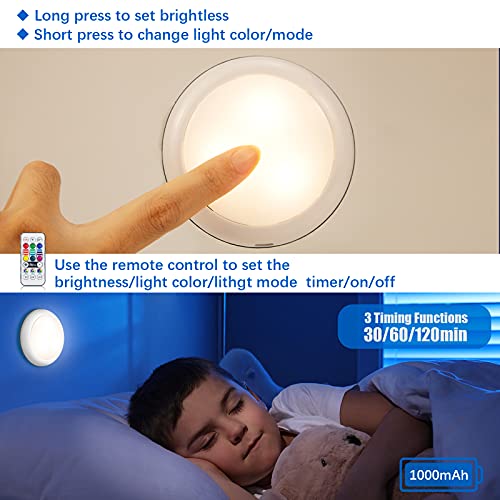 LEDGLE Luces para Armarios, Luz Nocturna LED con Recargable USB, Luz Inalambrica Interior 1000mAh 16 Colores, Luz para Armario Redonda con Control Remoto para Cocina, Gabinete, Dormitorio, Pasillo