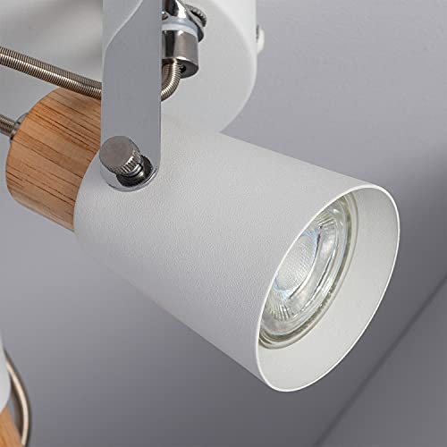 LEDKIA LIGHTING Lámpara de Techo Circular Orientable de Metal y Madera Mara 3 Focos 180x205 mm Blanco GU10 Madera - Acero Decoración Salón, Habitación, Dormitorio