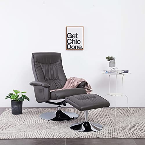 Leepesx Sillón reclinable con reposapiés, Butaca Salón, Sillón Relax,Elevación Automática con Mando, Cuero sintético Gris