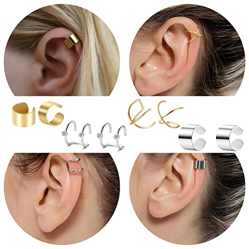 LEEQ 10 Pares de Clips de Cartílago Hélice Pu?o de Oreja de Acero Inoxidable Pendientes de Cartílago sin Agujero para Materiales de Mujeres Chicas, 5 Estilos