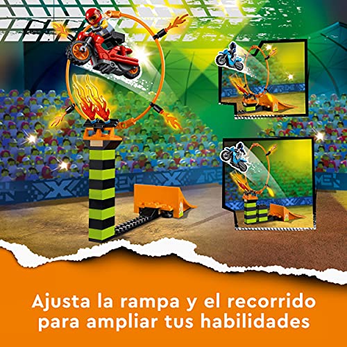 LEGO 60299 City Stuntz Torneo Acrobático, Set de Competición con 2 Motos de Juguete con Ruedas de Inercia, Anillo de Fuego y Mini Figuras