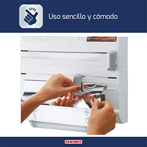 Leifheit Portarrollos de pared Parat ComfortLine para 3 rollos, porta rollos con cuchillas para un corte limpio, portarrollos de cocina de plástico