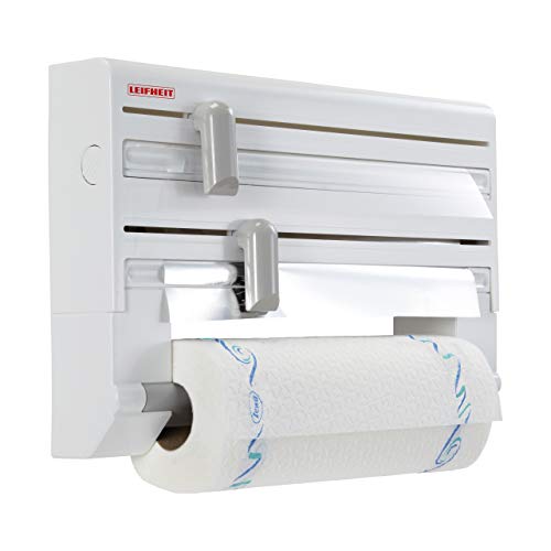 Leifheit Portarrollos de pared Parat ComfortLine para 3 rollos, porta rollos con cuchillas para un corte limpio, portarrollos de cocina de plástico