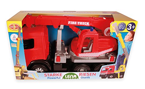 Lena 02175 – Carro de Bomberos para Mercedes Benz Arocs, Rojo, Aprox. 70 cm, grúa con 3 Ejes, Gran Juguete para niños a Partir de 3 años, grúa de Bomberos Robusta con cabrestante hasta 1,05 m.